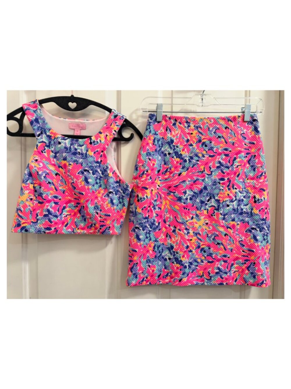 Lilly Pulitzer Malika Matching Set XS Coral Reef Crop Top & Pencil Skirt